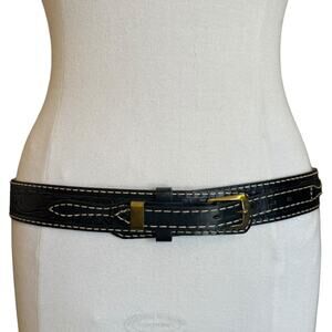 Vintage Tony Llama Black Tooled Leather Belt